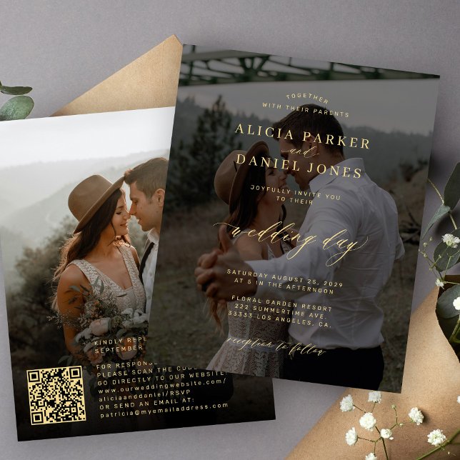 Convite de casamento moderno com código QR de 2 fo (Criador carregado)