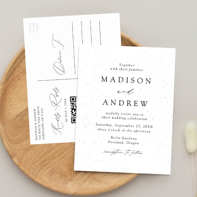 Convite de Casamento Moderno com Código QR Preto e (Criador carregado)