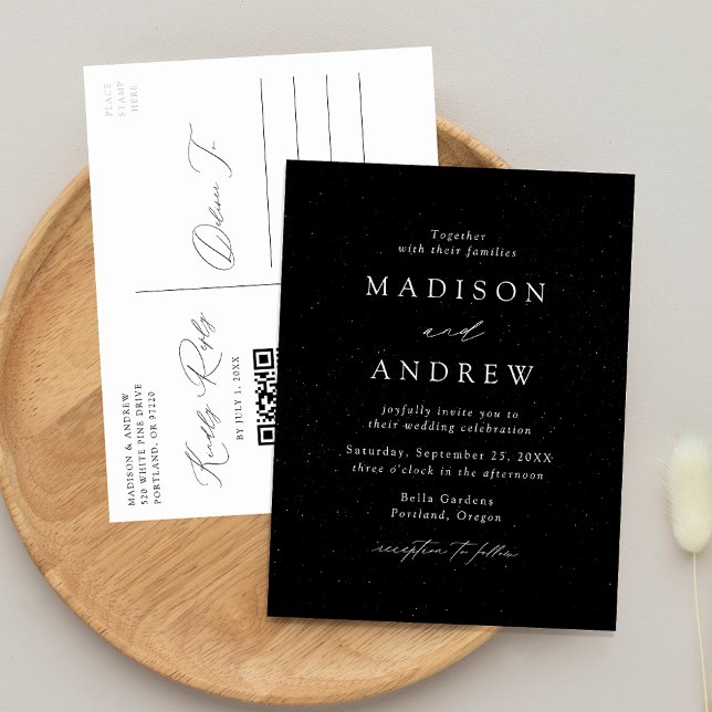 Convite de Casamento Moderno com Código QR Preto e (Criador carregado)