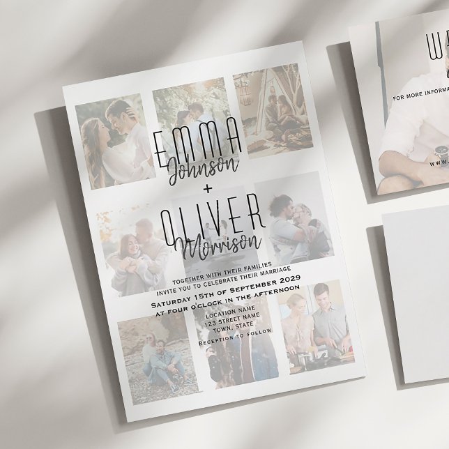Convite de Casamento Moderno com Colagem de Fotos (Criador carregado)