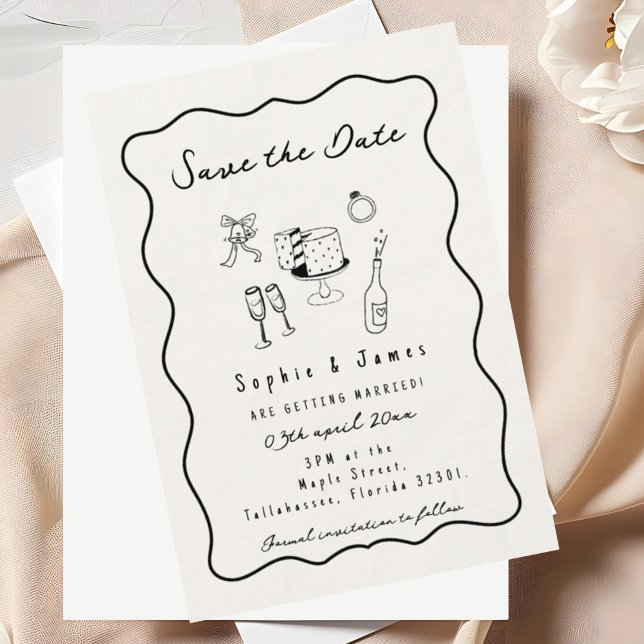 Convite de casamento moderno com desenho fofo feit (Criador carregado)