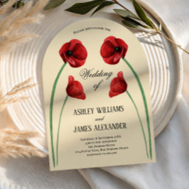 Convite de Casamento Moderno com Flores de Papoula