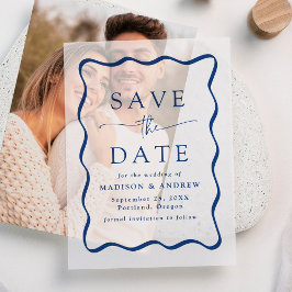 Convite de Casamento Moderno com Moldura Azul Ondu