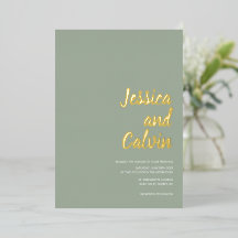 Convite de Casamento Moderno com Texto em Verde Sa