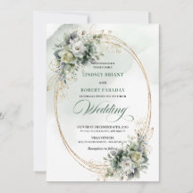Convite de Casamento Moderno com Verde e Dourado
