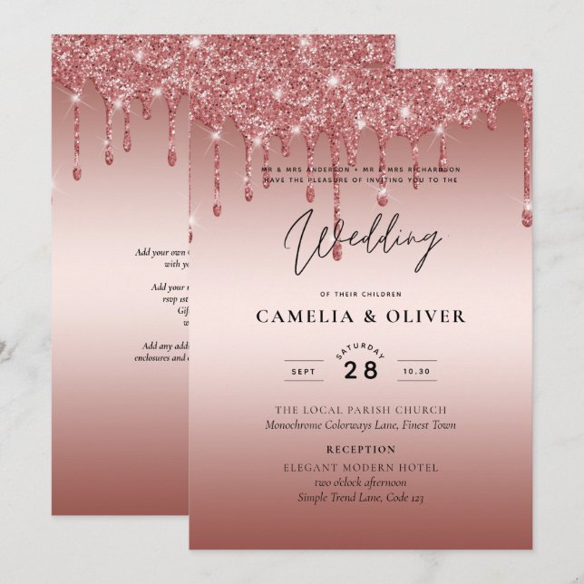 Convite de casamento Moderno de Discussão Dourada  (Frente/Verso)