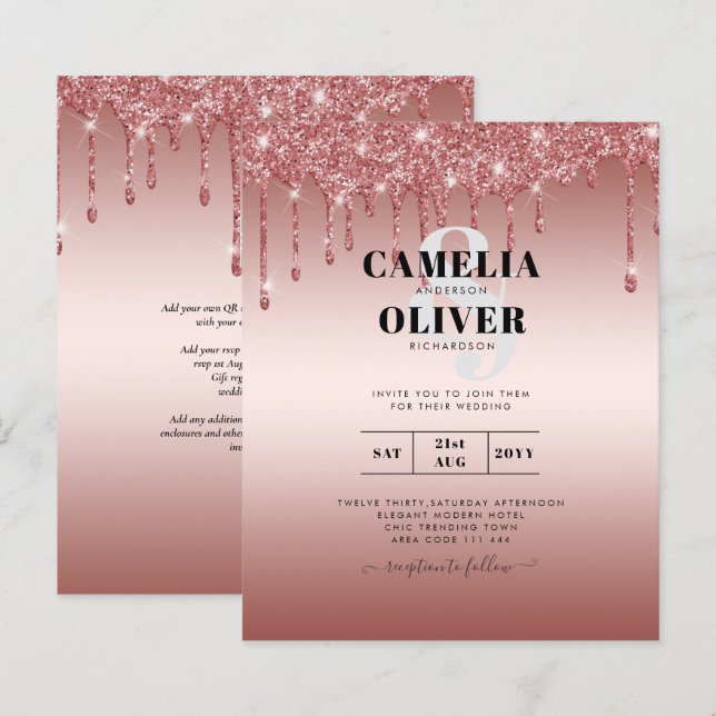 Convite de casamento Moderno de Discussão Dourada  (Frente/Verso)