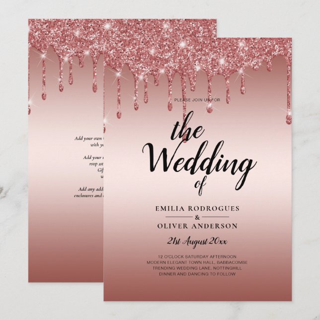 Convite de casamento Moderno de Discussão Dourada  (Frente/Verso)