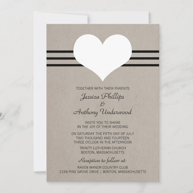 Convite de casamento Moderno do Coração, Beige (Frente)