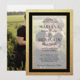 Convite de Casamento Moderno Dourado com Foto