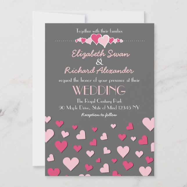 Convite de Casamento Moderno e Chic Pink Grey Love (Frente)
