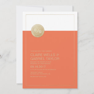 Convite de casamento moderno e minimalista laranja