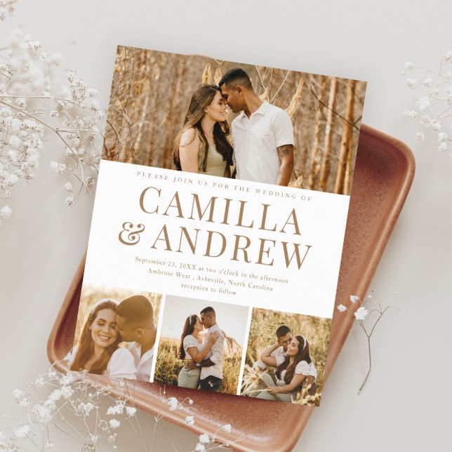 Convite de Casamento Moderno Econômico com 4 Fotos (Modern Typography Budget Photo Wedding Invitations.)