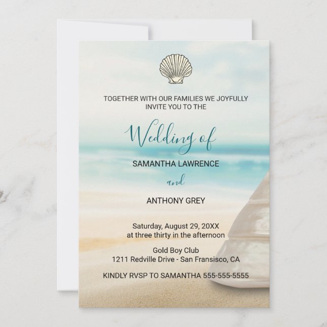 Convite de Casamento Moderno Elegante à Beira-Mar (Frente)
