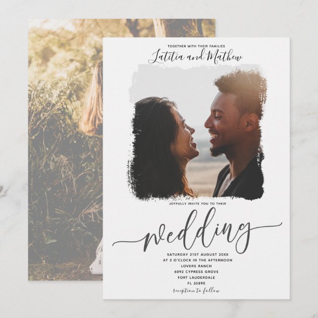 Convite de casamento moderno elegante Boho com fot (Frente/Verso)