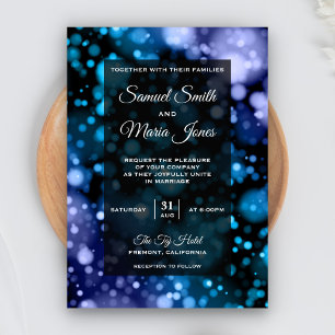 Convite de Casamento Moderno em Azul e Roxo com Bo