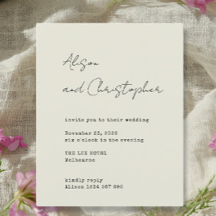 Convite de Casamento Moderno em Bege Elegante Letr