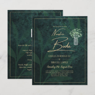 Convite de Casamento Moderno em Esmeralda Dourado