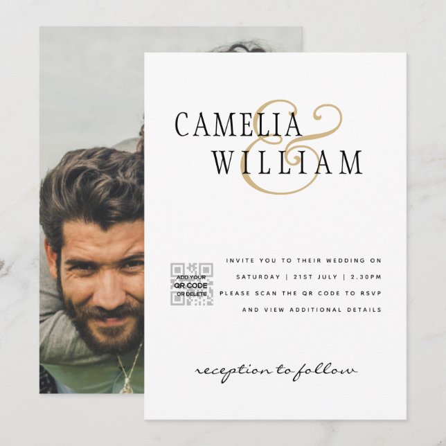 Convite de Casamento Moderno em Preto e Branco com (Frente/Verso)