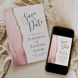 Convite de casamento moderno em rosa e ouro com Ág