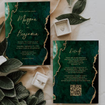 Convite de Casamento Moderno em Verde Esmeralda co