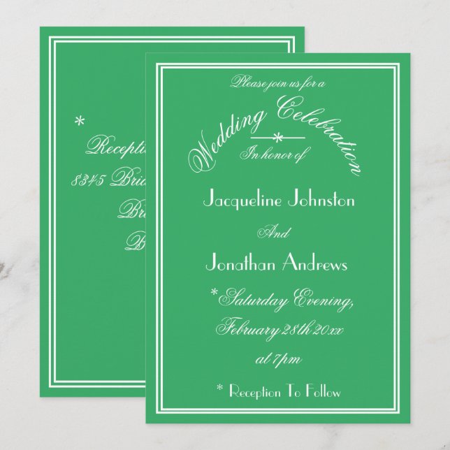 Convite de Casamento Moderno Esmeralda Verde Branc (Frente/Verso)