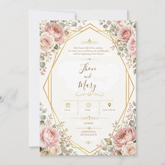 Convite de Casamento Moderno Floral (Frente)