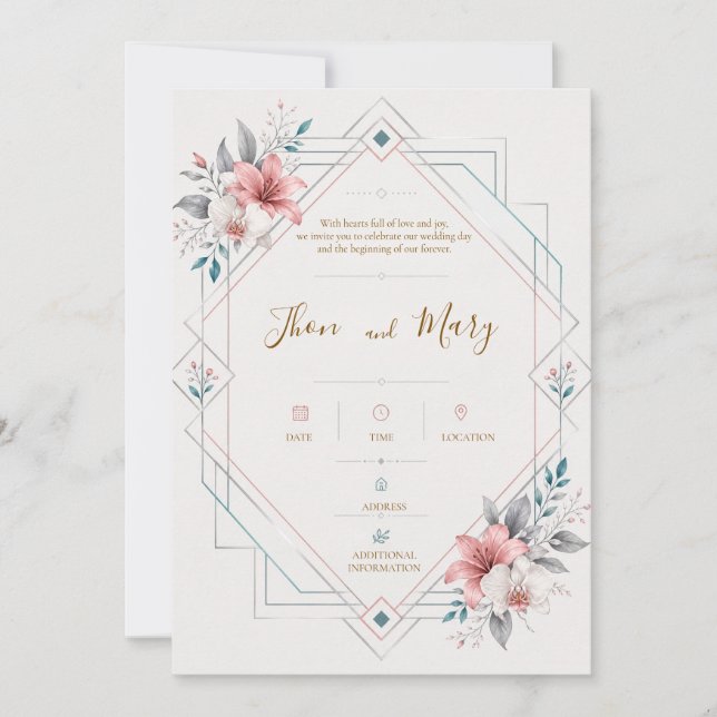 Convite de Casamento Moderno Floral (Frente)