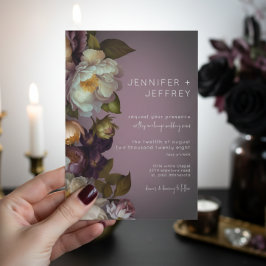 Convite de Casamento Moderno Floral Roxo Escuro e