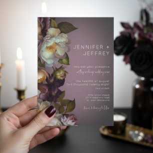 Convite de Casamento Moderno Floral Roxo Escuro e 