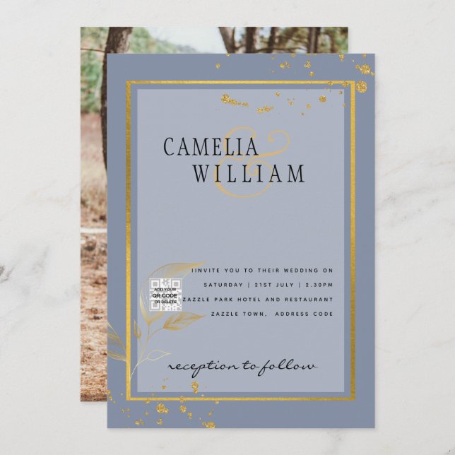 Convite de Casamento Moderno FOTO Código QR RSVP A (Frente/Verso)