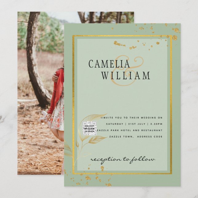 Convite de Casamento Moderno FOTO com QR CODE Rsvp (Frente/Verso)