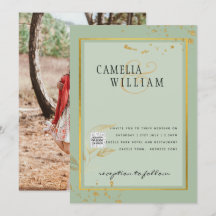 Convite de Casamento Moderno FOTO com QR CODE Rsvp