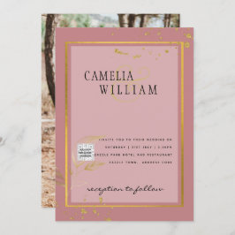 Convite de Casamento Moderno FOTO QR CODE RSVP Ros