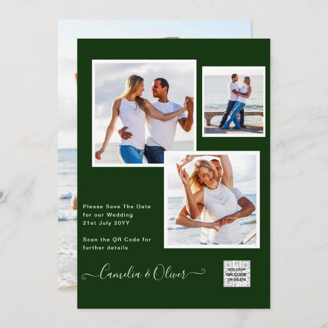 Convite de Casamento Moderno FOTO QR CODE Rsvp Ver (Frente/Verso)