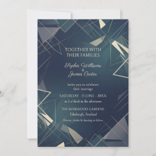 Convite de Casamento Moderno Geométrico Dourado Az