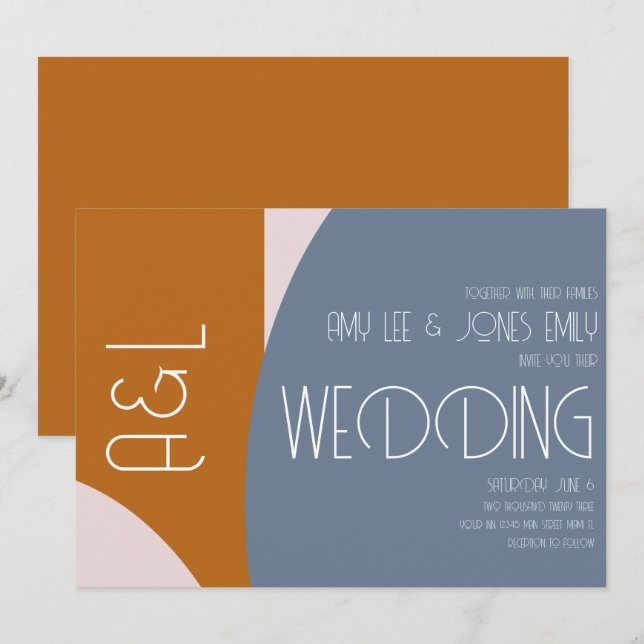 Convite de Casamento Moderno Geometrics Terracotta (Frente/Verso)