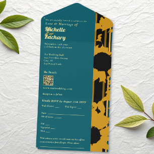 Convite de Casamento Moderno Girassol Azul Teal Do