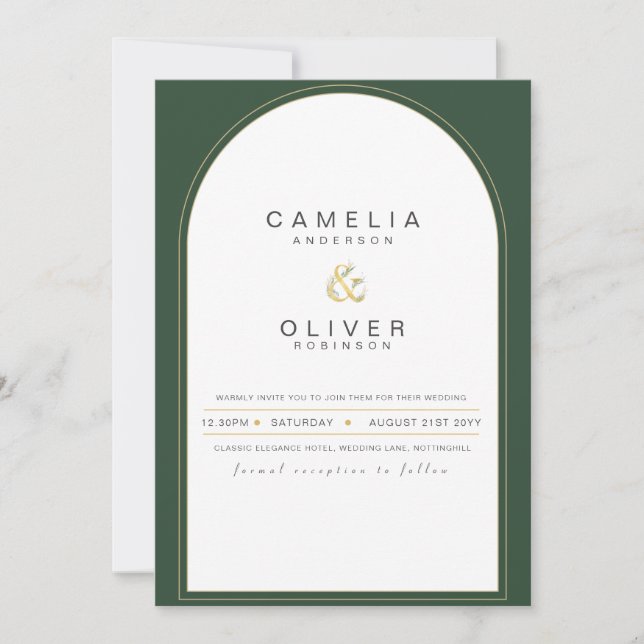 Convite de Casamento Moderno Juniper Green (Frente)