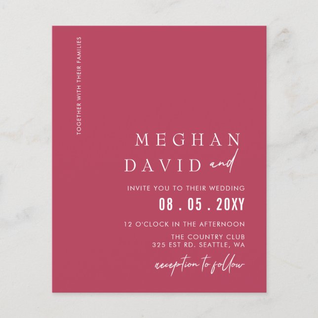 Convite de Casamento Moderno Magenta Econômico (Frente)