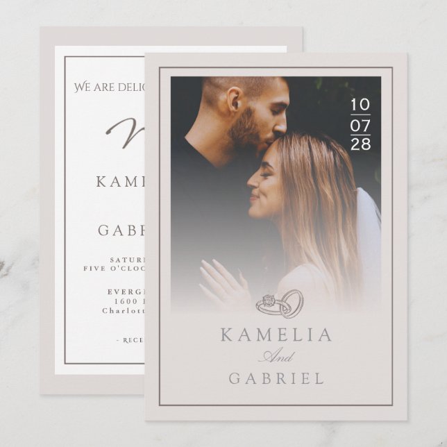 Convite de Casamento Moderno Minimalista Fotográfi (Frente/Verso)