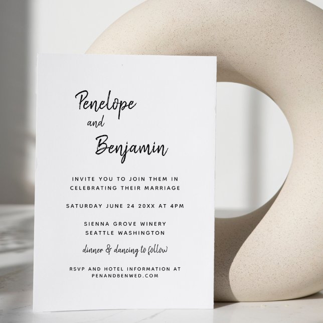 Convite de Casamento Moderno Minimalista Preto e B (Criador carregado)