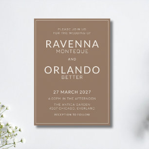 Convite de Casamento Moderno Mocha Brown Ivory Fra
