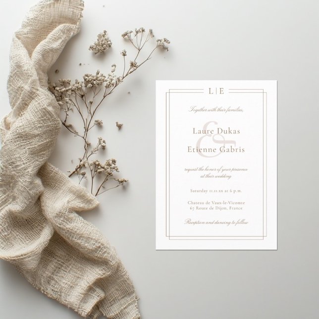 Convite de casamento moderno Monograma Branco Rosa (Criador carregado)