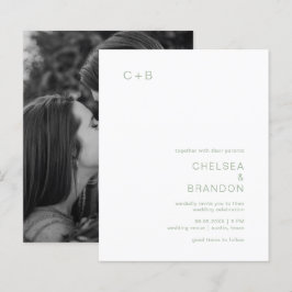Convite de Casamento Moderno Monograma Verde Sage 