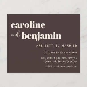 Convite de Casamento Moderno Ousado Marrom Quente 