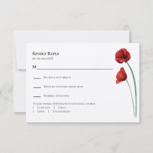 Convite de Casamento Moderno Papoula Vermelha,