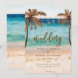 convite de casamento moderno para a cena da praia 