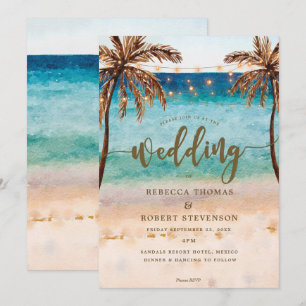 convite de casamento moderno para a cena da praia
