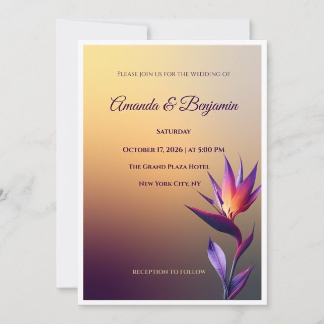 Convite de Casamento Moderno Pássaro do Paraíso Pô (Frente)